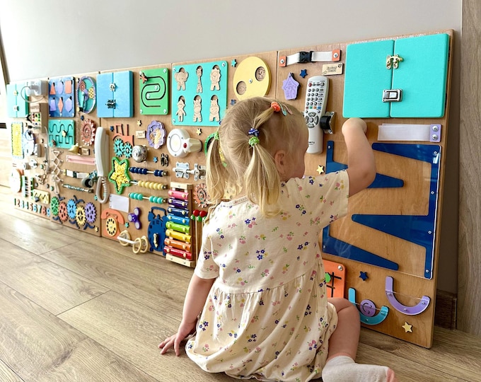 Extra large wall busy board panels, gift for grandchild, toddler room decor, Montessori board, sensory toys, toddler busy board