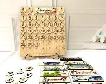 Kids Perpetual Calendar, Calendar Montessori, Monthly Calendar, School Calendar, Wooden Calendar, Classroom Decor, School Decor, Wall Art