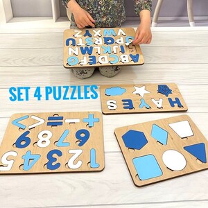 Set of Education Puzzle for Toddler, Personalized Wooden Puzzle, Development toys, Number puzzle, Name puzzle, Montessori toys, Alphabet Toy