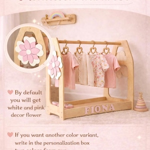 Girls Clothing Rack – Montessori Toddler Clothes Rack, Wooden Kids Clothes Rack, Dress Up Rack, Girl Room Decor image 10