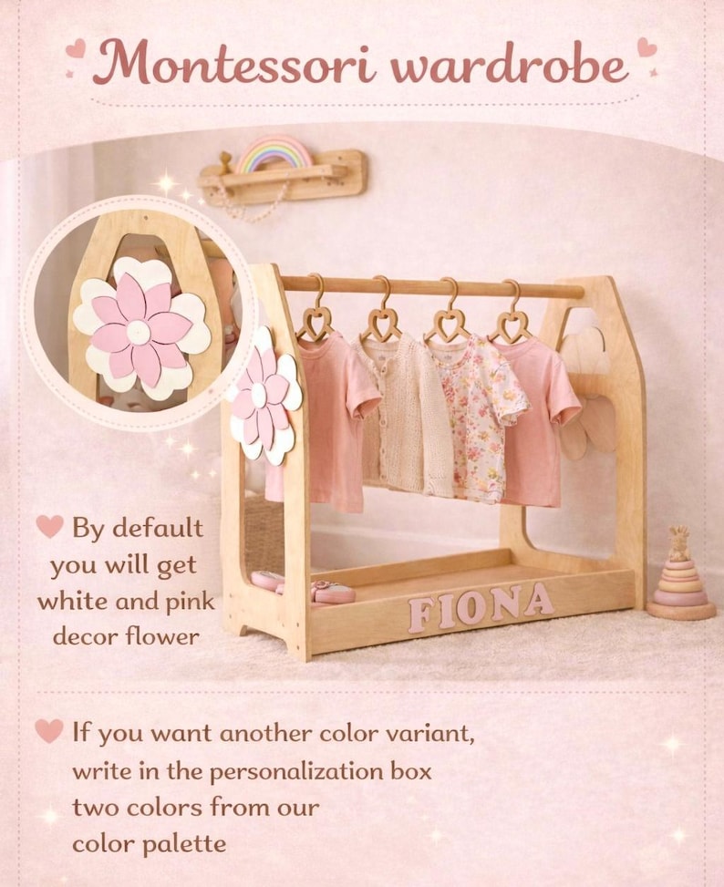 Girls Clothing Rack – Montessori Toddler Clothes Rack, Wooden Kids Clothes Rack, Dress Up Rack, Girl Room Decor image 10