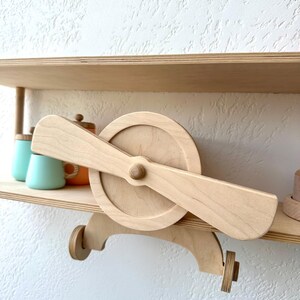 Green wall mounted floating shelves set, wooden airplane cloud shelf, custom aviation nursery decor, birthday baby gift, kids wall bookshelf image 15