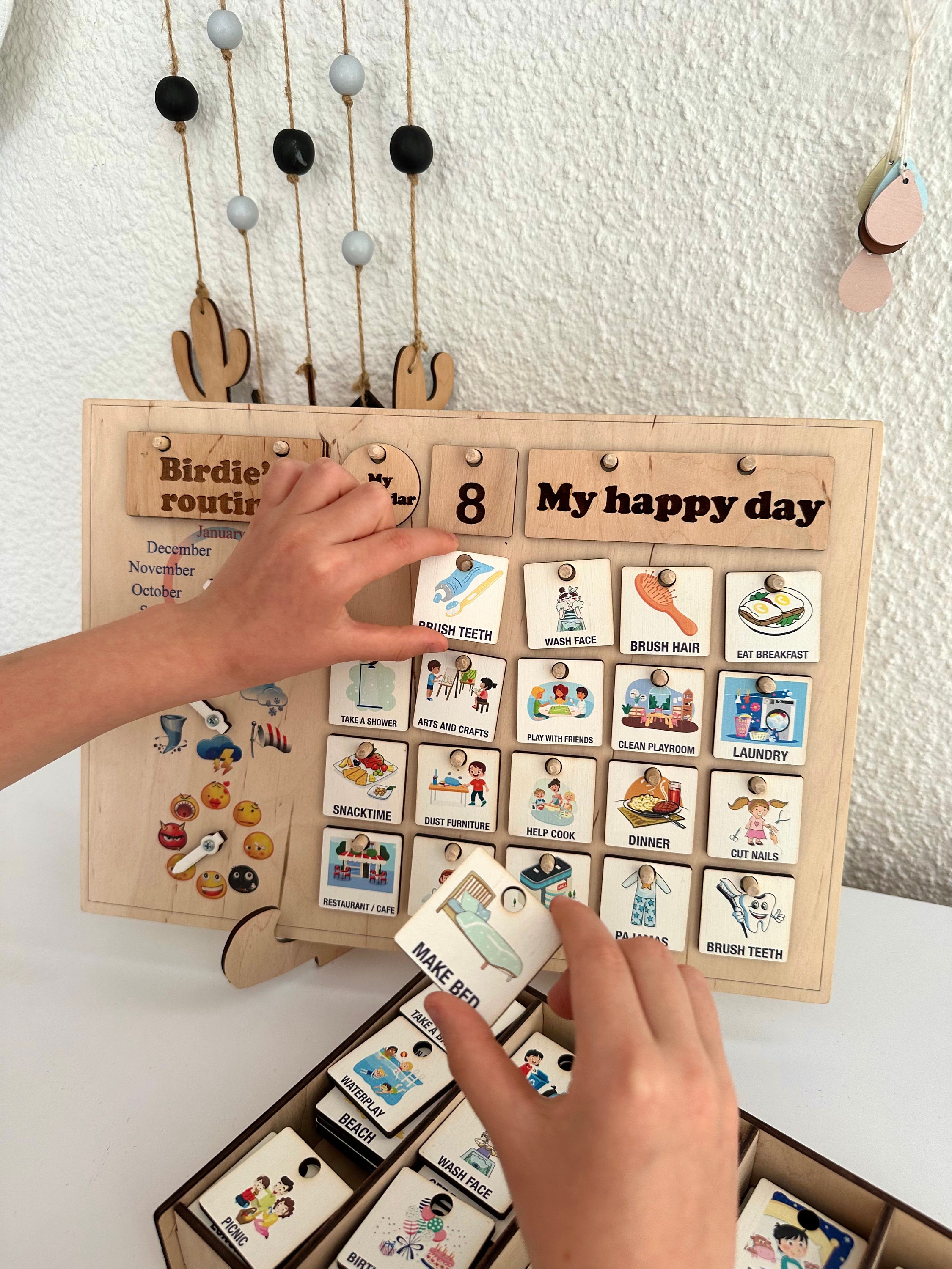 Wooden chore chart for kids, Personalized toddler routine chart, Toddler responsibility chart, Kids daily task list, Bedtime routine