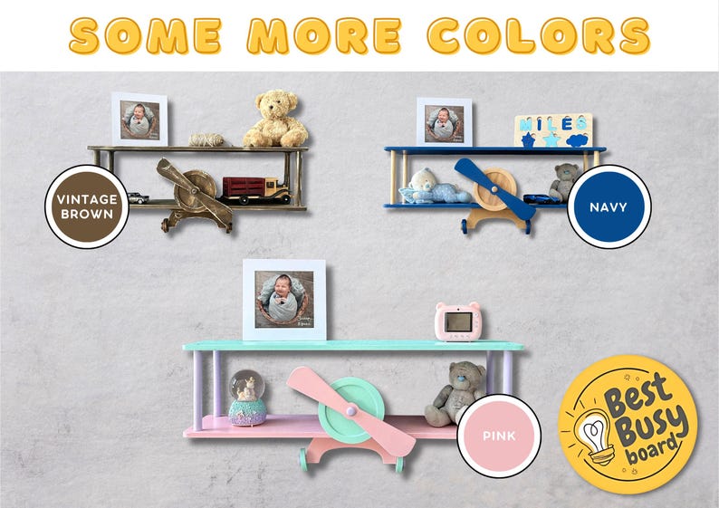 Brown wall mounted airplane shelf, beige cloud floating shelf, aviation nursery decor, wooden kids bookshelf, birthday baby gift idea image 20