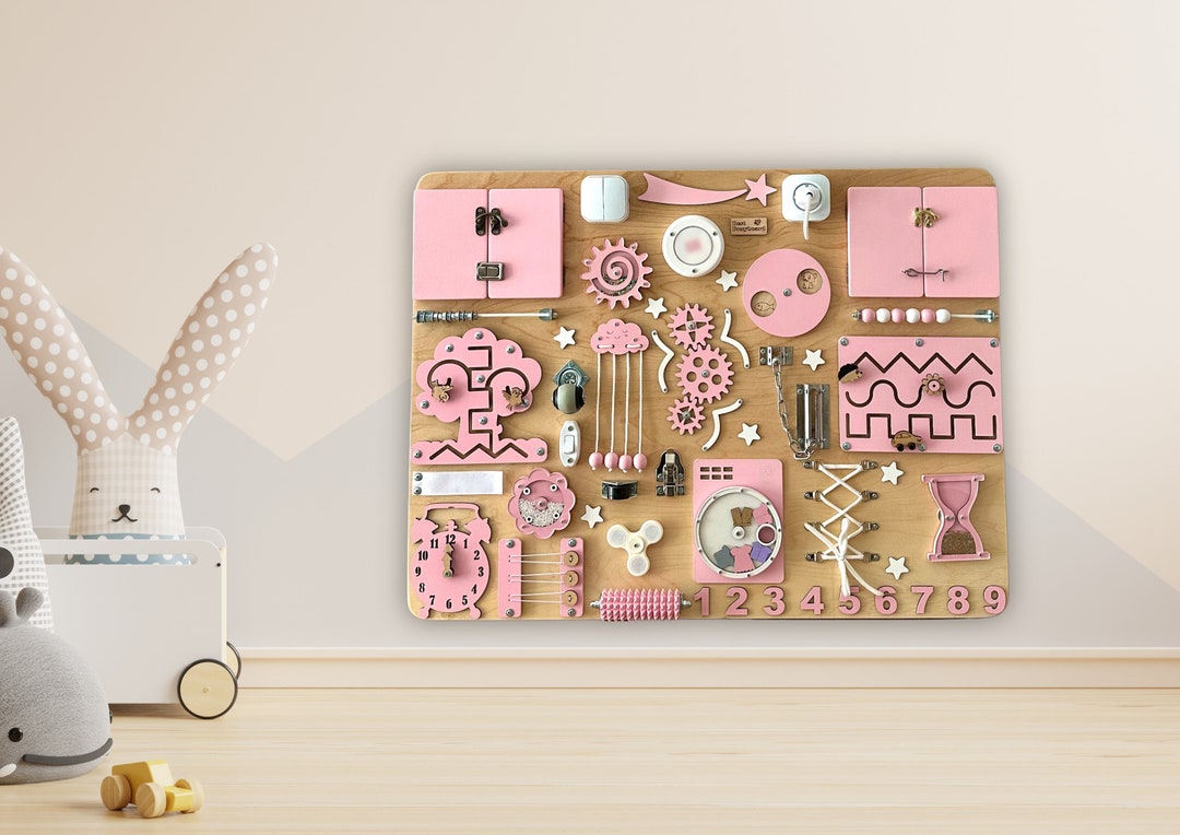 Baby Pink Wall Busy Board, Goddaughter Gifts, Playroom Decor, Baptism ...