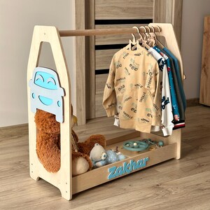 Personalized Toddler Clothing Rack Boy, Montessori Wardrobe With Name ...