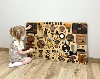 Vintage Style Toddler Busy Board, Montessori Sensory Toy