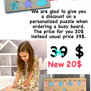 Toddler puzzle, Kid name puzzle, Activity board baby gift, Montessori toy, Busy board for baby, Montessori puzzles, Wooden name puzzle child gift