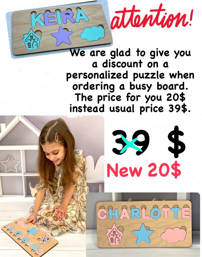 Toddler puzzle, Kid name puzzle, Activity board baby gift, Montessori toy, Busy board for baby, Montessori puzzles, Wooden name puzzle child gift