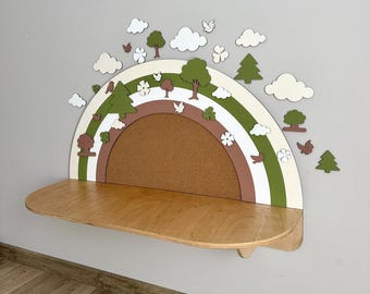 Montessori furniture, Toddler table, Montessori wooden table, Wall-Mounted Kids Table Christmas toddler gift, Forest theme playroom desk