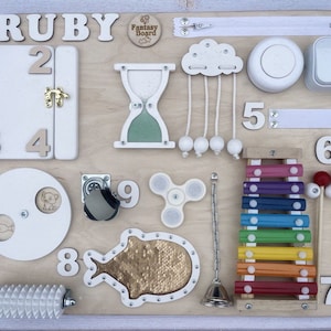 Busy board 1 year old, busy board toddler, busy board baby, busy board with name, busy board for wall, wooden sensory board, activity board