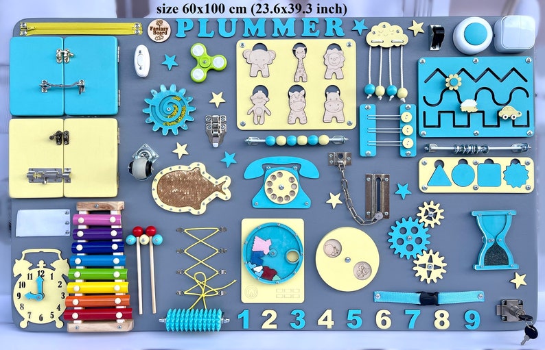 Busy board, activity board, sensory board, toddler busy board, baby busy board, busy board one year old, busy board two years old, 1st birthday present, eco friendly toy