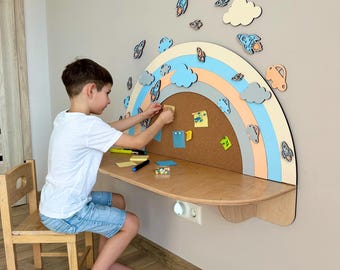 Rainbow wall-mounted kids table, Montessori furniture, boho nursery wall decor, kids wall desk, birthday baby gift, toddler playroom