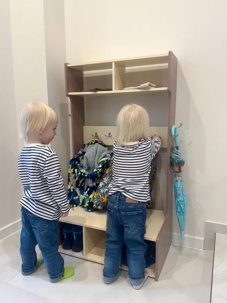 Montessori Furniture for Toddlers – Kids Wardrobe Rack with Bench, Child Size Closet Organizer, Wooden Bedroom Furniture, Montessori Gift image 14