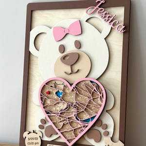 Informations de naissance gravées en bois, faire-part de naissance personnalisé pour bébé, impression des détails de la naissance, cadeau pour un nouveau parent, impression de localisation sur une carte, accessoire pour nouveau-né