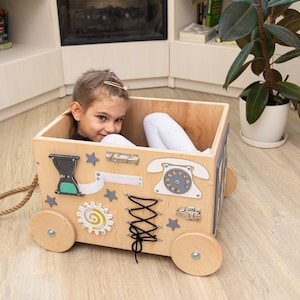 Kids Toy Box with Wheels, Wooden Toy Organizer, Montessori Furniture for Kid, Decor for Nursery, Toy Storage Personalized, 1st Birthday Gift