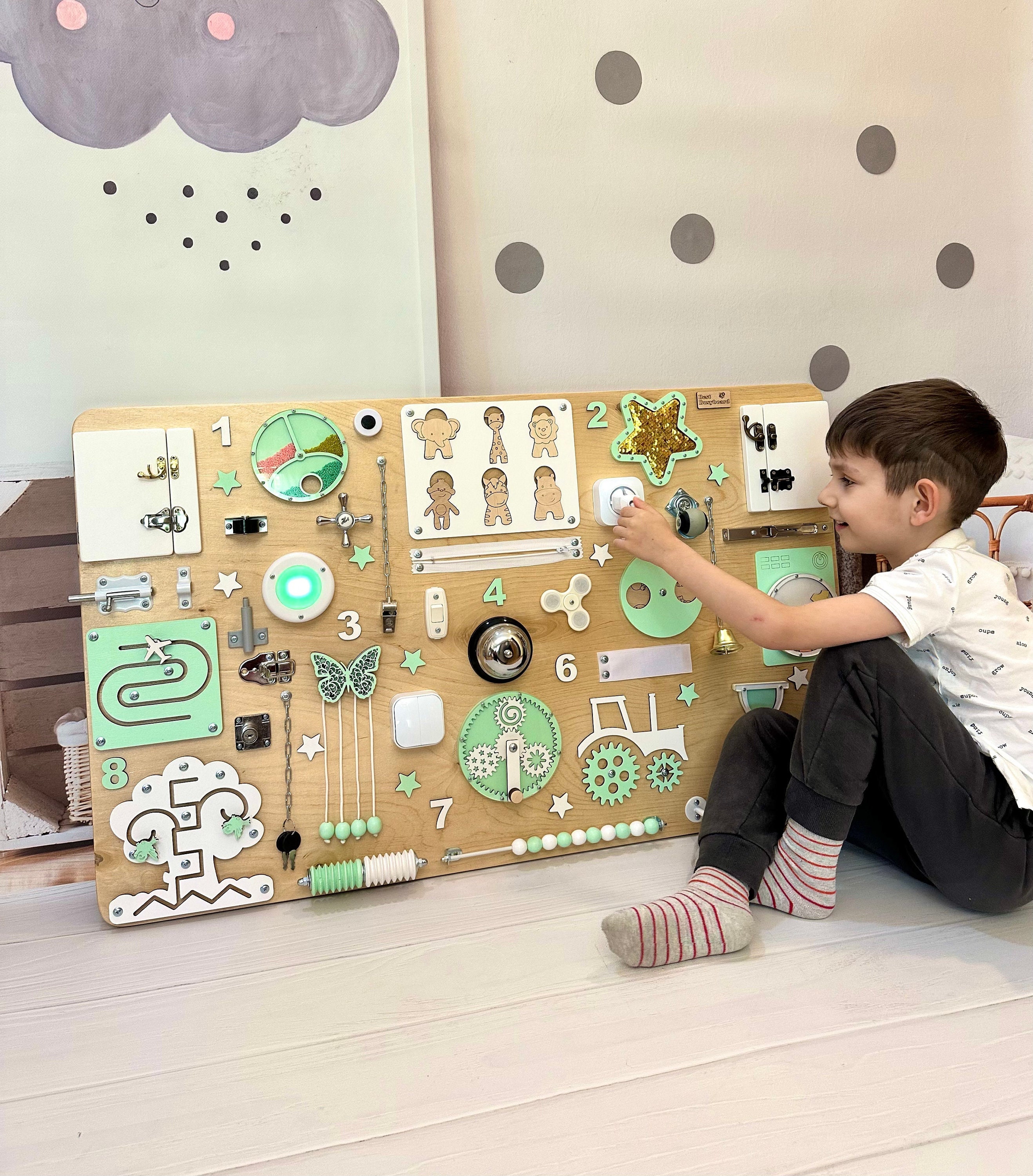 OBEST Silikon Sensorik Activity Board – Montessori Fidget Busy Board Mit 20 Zubehörteilen – Anti-Stress-Spielzeug Für Kinder Ab 3 Jahren