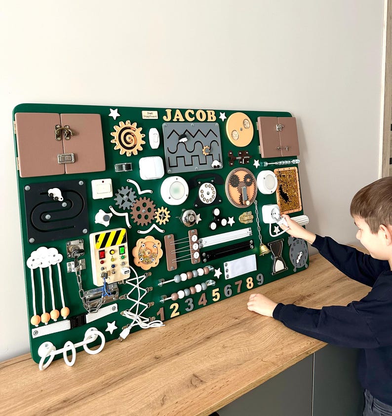 Large Green Fidget Activity Board, Handmade Montessori Busy Board ...