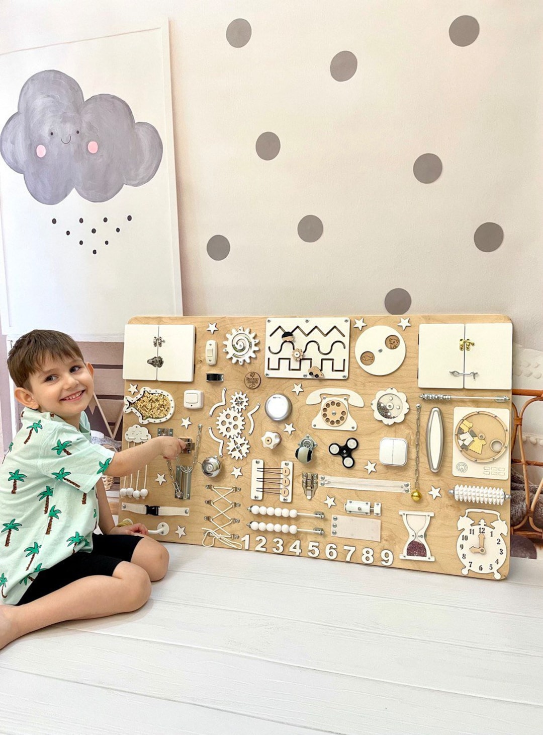 Montessori Busy Board for Toddler, Eco Friendly Toy, Toddler Busy