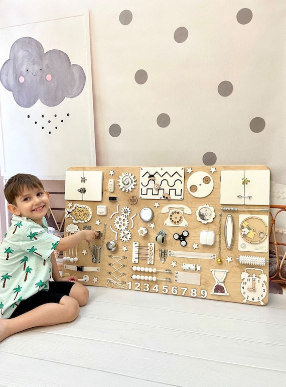 Toddler Busy Board, Wooden Sensory Board, Busy Board Montessori 2 Year Old,  Montessori Activity Board, Toddler Learning Board 