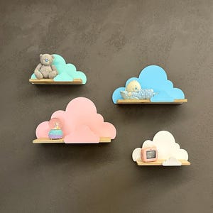 Nursery wall shelf, floating clouds shelves, space nursery decor boy, toddler nursery bookshelf, gift for godson, nursery organization