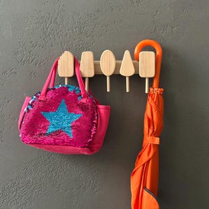Porte-manteau en bois naturel pour chambre de bébé, crème glacée, support mural pour porte-manteau fait main, porte-chapeau pour sac à clés en bois, suspension pour couloir, patères pour entrée