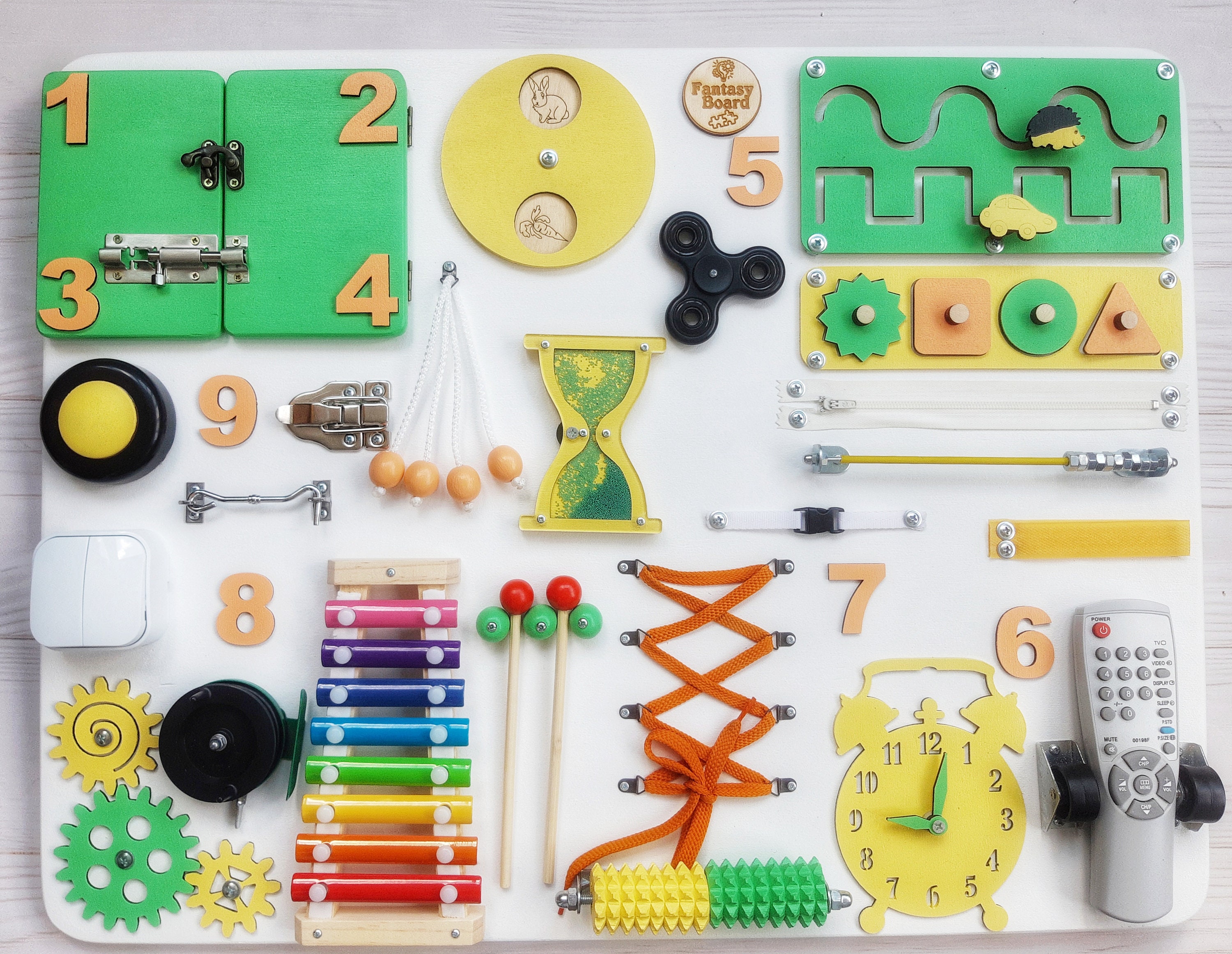  Syahro Montessori Busy Board, Wooden Kid Sensory Board