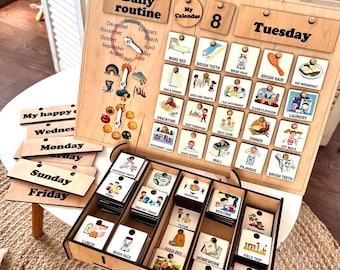 Kids weekly chore chart, visual schedule, perpetual calendar, gift for niece, kids routine chart, gift for grandchild, activity board