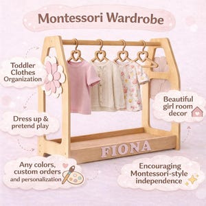 Girls Clothing Rack – Montessori Toddler Clothes Rack, Wooden Kids Clothes Rack, Dress Up Rack, Girl Room Decor image 6