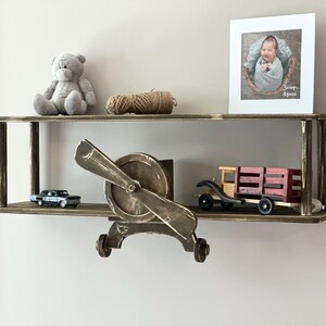 Brown wall mounted airplane shelf, beige cloud floating shelf, aviation nursery decor, wooden kids bookshelf, birthday baby gift idea Vintage brown