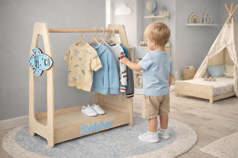 Girls Clothing Rack – Montessori Toddler Clothes Rack, Wooden Kids Clothes Rack, Dress Up Rack, Girl Room Decor baby boy