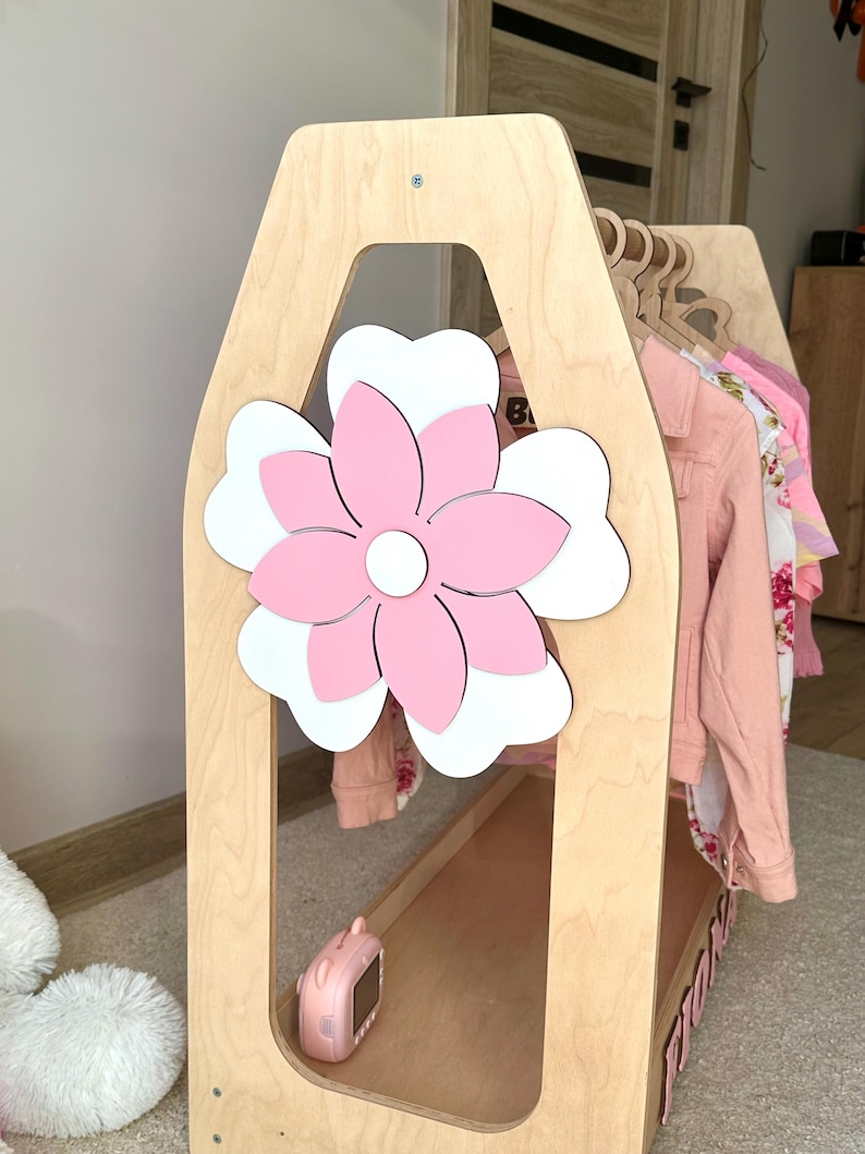 Girls Clothing Rack – Montessori Toddler Clothes Rack, Wooden Kids Clothes Rack, Dress Up Rack, Girl Room Decor image 3