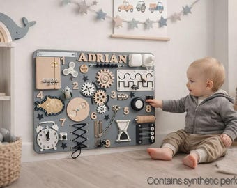 Personalized Busy Board for 1 Year Old – Montessori Wooden Toy