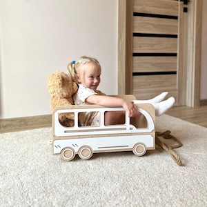 Vintage style rolling toy bus nursery decor, personallized toy organizer, organic toy storage for kids, custom toy box, daughter gift idea