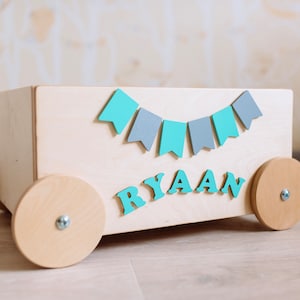 Personalized Wooden Toys Box on Wheels, Baby and Toddler Toys Storage, Montessori Furniture, Nursery Decor, First Birthday Gift, Nephew gift