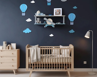 Airplane Floating Shelf, Cloud Kids Bookshelf, Hot Air Balloon Nursery Decor Set