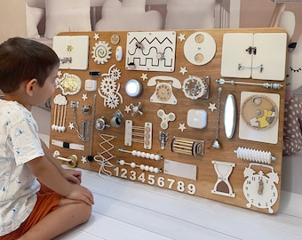 Busy board year old, personalized busy board, sensory board, toddler  activiity board, Montessori busy board, sensory wall, baby busy board