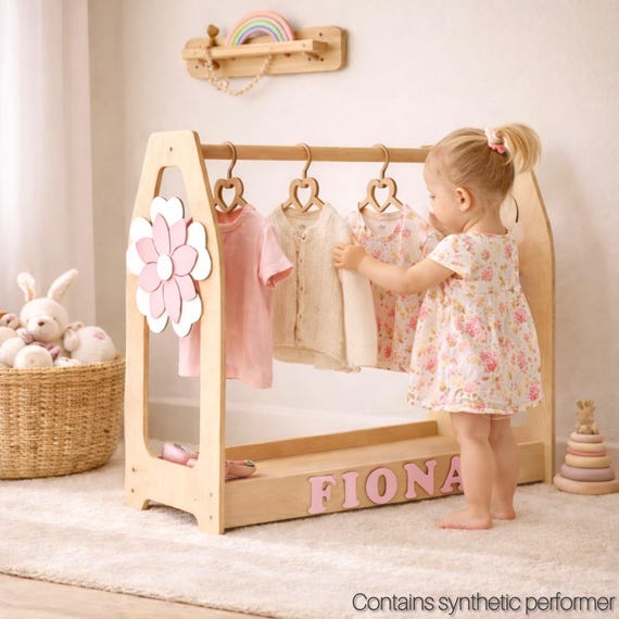 Girls Clothing Rack – Montessori Toddler Clothes Rack, Wooden Kids Clothes Rack, Dress Up Rack, Girl Room Decor