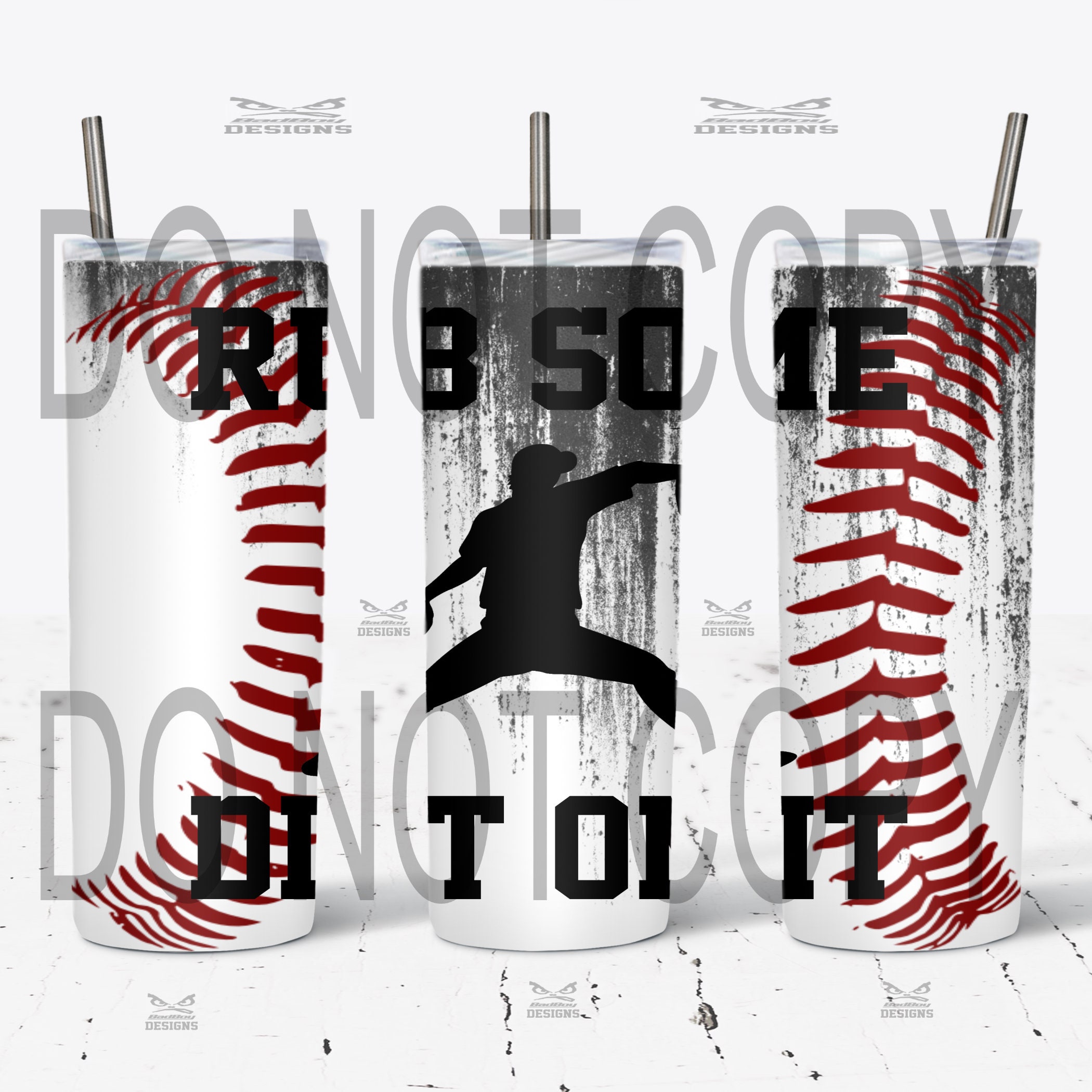 Baseball Themed 20 oz. Straight Tumbler Design Template for Etsy