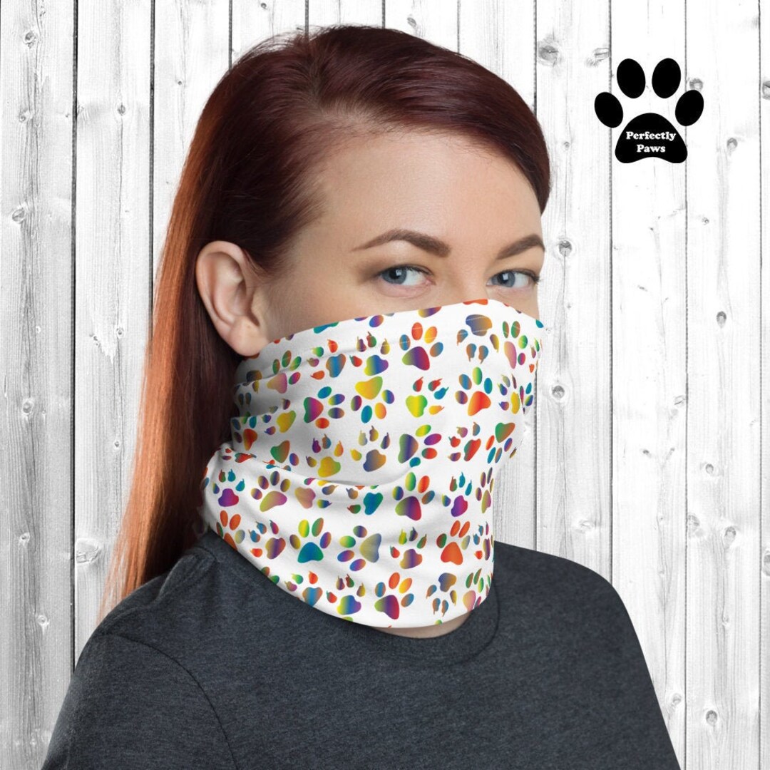 Rainbow Paw Prints 1 Neck Gaiter Dust Guard Washable Face Etsy