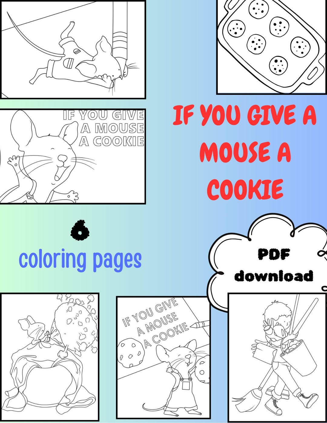 If You Give a Mouse a Cookie Coloring Pages Etsy