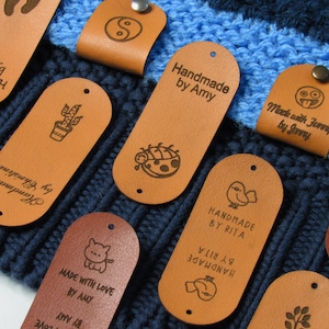 Personalized Tags for Handmade Knit and Crochet Items, Customizable Leather Tags for Handmade Knits and Crochet