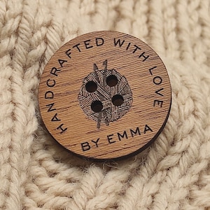 Wooden buttons, personalized wooden buttons for knitted items, handmade label, buttons for handmade items, custom wooden buttons, set of 25
