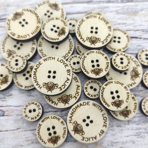Buttons 100 pcs, Knitters Personalized buttons, flat back buttons, custom made product labels for knitting and crochet items 1" butttons,
