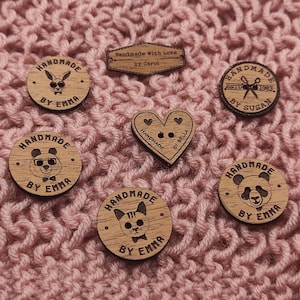 Wooden buttons, personalized wooden buttons for knitted items, handmade label, buttons for handmade items, custom wooden buttons, set of 25
