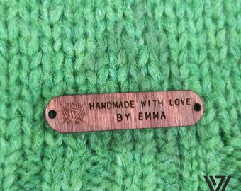 Handmade label, personalized wooden buttons for knitted items, handmade wooden, buttons for handmade items, custom wooden buttons, set of 25