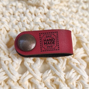 Custom tags for knits and crochet, faux leather labels for handmade items, leather tags with rivets, tags for knitted hats