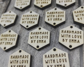 Clothing labels Custom wooden buttons for knitting and crochet products, personalized buttons, wooden labels,set of 25 pc