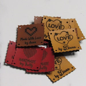 Custom Leather tags with holes , Leather labels, Personalized Leather Labels, Personalized Leather crochet labels, Labels for sewn knitting