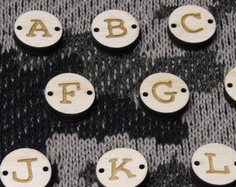 30 pcs Handmade Label Letter Engraved , Knitting Tags, Crochet Tags, wooden letters for name, Sewing tags, letter product label,